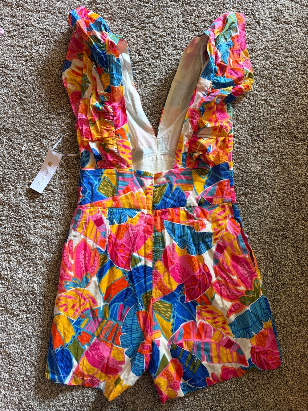 NWT J. Marie “Alana” Tropical V‑Neck Flutter Sleeve Romper Size XS Beach Cotton - Picture 4 of 9